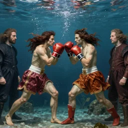 epic beautifull renaissance portrait of 2 boxers fighting underwater, art by * christy lee rogers * ( with help of mario testino and peter lindbergh and marta syrko )