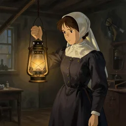 old florence nightingale holding an oil lamp in a crimean war hospital 1 8 5 5, low light, trending on pixiv fanbox, painted by greg rutkowski makoto shinkai takashi takeuchi studio ghibli