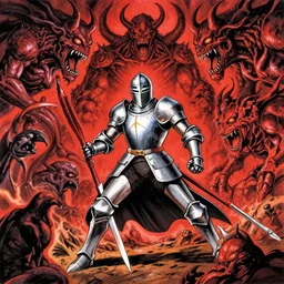 drawing of a knight confronting monsters in hell by Kentaro Miura