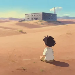 cute, desert morning, prison far away, gouache matte painting by pixar studio frazetta makoto shinkai