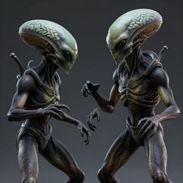 aliens brainsuckers fights with star wars creature, perfect face, fine details, studio lighting, subtle shadows, rendered in vue, art by katsuya terada, photorealism, hyper realism, octane render, hyper detailed, canon eos r 3, f / 1. 4, iso 2 0 0, 1 / 1 6 0 s, medium shot, 8 k, raw, unedited, in - frame,