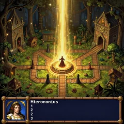 Dungeon crawler with UI, 2DCG, 3D environment!!!!!!, first-person!!!!!! POV, PS1 game, by Hieronymous Bosch!!!!!