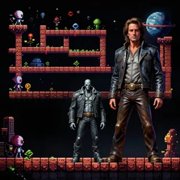 alien planet with johnny cash statue gameplay still frame, pixel art, platformer, metroidvania, retro, splash screen, level design, high contrast, background, deep focus, highly detailed, dramatic lighting, digital painting, artstation, concept art, matte, greg rutkowski, moebius, illustration.