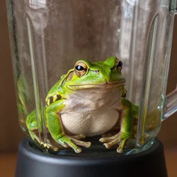 a frog inside a blender, macro shot, canon 4 0 mm