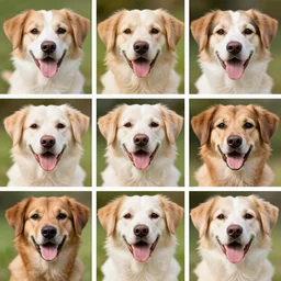 a 3 by 3 array of a dog smiling