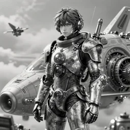 a vertical portrait of a character in an spaceship by nihei tsutomu, black and white, dreamy, steampunk armor, highly detailed, 3 d render, vray, octane, realistic lighting