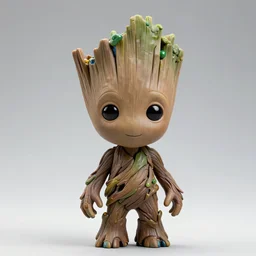 groot, a nendoroid of groot, realistic face, detailed, product photography, colored gels