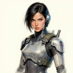 beautiful portrait of a young futuristic female soldier, frank miller style, sketch