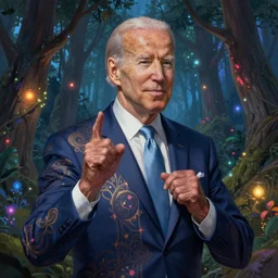 ultra realistic illustration of magical joe biden!!!, forest, fantasy, colorful lights, intricate, elegant, highly detailed, digital painting, artstation, concept art, smooth, sharp focus, illustration, art by artgerm and greg rutkowski and alphonse mucha