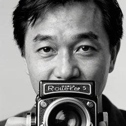 photo of 张国荣 by Diane Arbus, extreme closeup, black and white, high contrast, Rolleiflex, 55mm f/4 lens