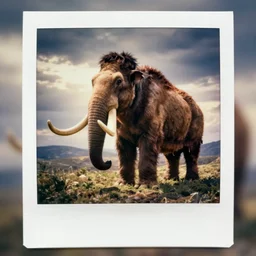 polaroid photo of a real mammoth from far away
