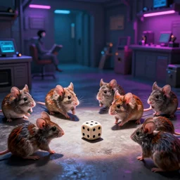 mice rolling dice, neon basement, by john kricfalusi and syd mead