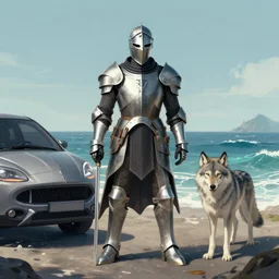 car knight wolf ocean