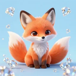 cute little fox, surrounded by diamonds, blue, light pink, gold color scheme. highly detailed, artgerm, cushart krenz, artstation, soft light, sharp focus, illustration, character design, concept art