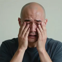 bald and crying