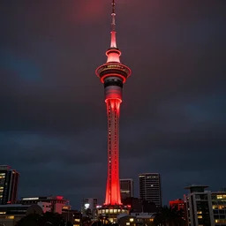 auckland sky tower, red lighting, evil, artstation, octane render