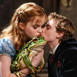 princess emma watson kisses a frog, digital art by greg rutkowski