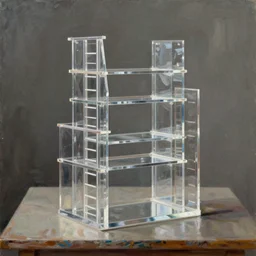 handmade clear plaxiglass sculpture with scaffoldings, in a painting made by yves tanguy, painting by kay sage, by nate boyce, digital sculpture, highly detailed, soft lighting, rendered in octane, oil on canvas