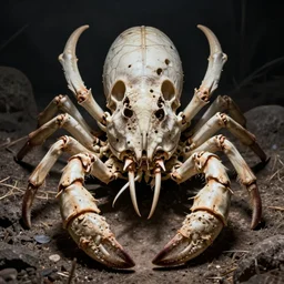 hyper realistic photography of intricate bone skull insect lobster hybrid cinematic, symmetric detailed