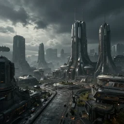 science fiction city, moody, wide shot