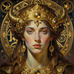 hyper realistic painting portrait of hades, occult diagram, elaborate details, detailed face, intrincate ornaments, gold decoration, occult art, oil painting, art noveau, in the style of roberto ferri, gustav moreau, david kassan, bussiere, saturno butto, boris vallejo