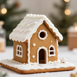 high quality presentation photo of a gingerbread snow cottage, photography 4k f1.8 anamorphic bokeh 4k Canon Nikon