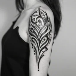 thin swirling tribal tattoo concept, black and white