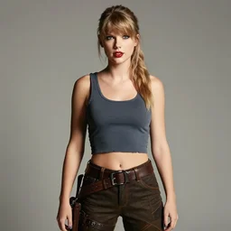 portrait shot of tailor swift wearing tomb raider outfit, studio lighting, award winning photography