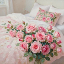 an intricate artistic painting of a beautiful bed of roses with painterly motives and textures, hyper detailed, sleeping beauty, octane render, vivid colors, artstation, by jeremy mann, by alphonse mucha, by boris vallejo