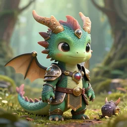 little cute armored forest dragon, inspiring, adorable, fantasy attire, strange fantasy equipment Author, movie concept art, hyper detailed, insanely detailed,render in unreal engine 5