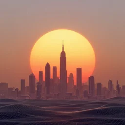 a giant sun, sunset with futuristic city under sun, wireframe landscape, cyberpunk art by ilya kuvshinov, instagram contest winner, retrofuturism, synthwave, retrowave, darksynth