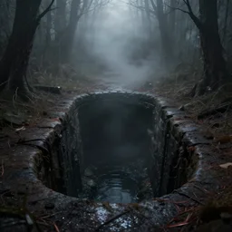 gothic sewer, fog, matte painting