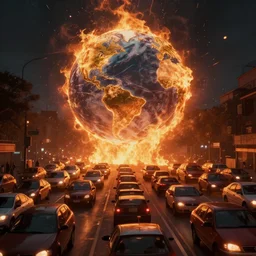 stuck in traffic as the world burn from the invasion of the gods, Trending on Artstation, Ethereal, CGSociety, Magic the Gathering, Mindblowing, chaos