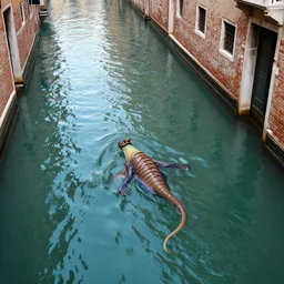 a sea monster swimming in the canal of Venice