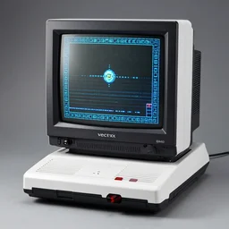 vectrex home console, built in tall crt screen, showing asteroids vector game, product design studio photo