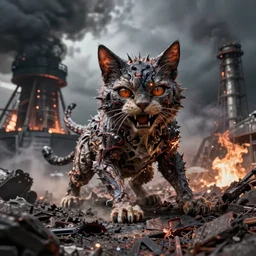 shocking grotesque mutated cat-thing emerges from nuclear meltdown, high resolution photograph