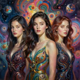 fantastic attractive beautiful women into ultra high resolution psychedelic hyperspace, infinity variations of colours mass, mid shot, mark maggiori, bao phan, jeff dekal, jeff simpson, intricate details, hyperrealistic oil painting on canvas, deep depth field, hd, hdr, 4 k, 8 k