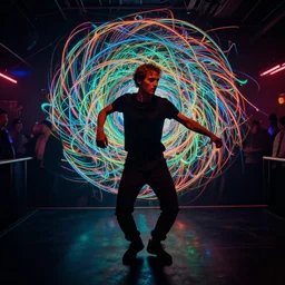a man dancing the night away, berlin techno club, lsd trip, portrait, 4 k photograph, 8 k photograph, professional photography, trippy art
