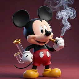 mickey mouse smoking a bong, highly detailed, amazing digital art, vibrant, smoke