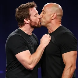 a photo of joe rogan about to kiss vin diesel on the joe rogan experience.