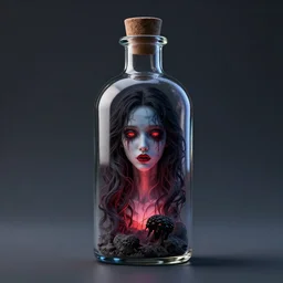 a nightmare lucid dream in a glass bottle. Octane render, hyper realistic