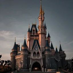 A dark version of the disney castle, by Andreas Rocha + Ted Nasmith, dark, cinematic lighting, masterpiece, highly detailed, 8k resolution, trending on art station