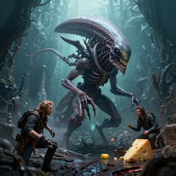 by chet zar and alexander jansson, visually stunning, cinematic, ultra realistic, hyper realism, 1 2 k, epic, octane render, unreal engine, vfx, maya, the essence of art is passion : fresh air, scion of the swarm : thallid omnivore, the sewer holds a spooky surprise : undercity scavenger, a little block of cheese : the fluidity of creativity