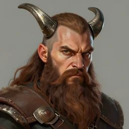 Viking Barbarian with long brown beard, Short Brown Hair, Angry look in his face, Mid-30s ,D&D Character Head Portrait, Digital Art, Detailed, Trending on Artstation