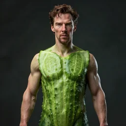 hyperrealistic film still of benedict cumberbatch disguised as a cucumber, vegetable torso, stunning 3 d render, inspired by istvan sandorfi & greg rutkowski & unreal engine, perfect symmetry, dim volumetric cinematic lighting, 8 k octane comprehensive render, extremely hyper - detailed, incredibly lifelike attributes, intricate, real flesh texture, masterpiece, artstation, stunning,