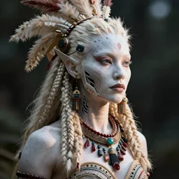 hyper realistic photography portrait of postapocalyptic albino cyborg tribal warrior amazon cinematic, vallejo, craig mullins greg rutkowski, artstation, cgsociety