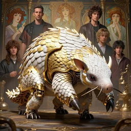 highly detailed vfx portrait of a cyborg pangolin. wearing white and gold scaled armor. unreal engine, greg rutkowski, loish, rhads, beeple, makoto shinkai and lois van baarle, ilya kuvshinov, rossdraws, tom bagshaw, alphonse mucha, global illumination, detailed and intricate environment