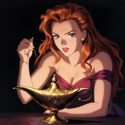 scarlett johansson as a genie from the lamp in akira anime style, dramatic lighting