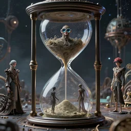 utopian Galaxy, raf simons fashion couture, gothic aesthetic, intricately detailed tiny humanoid inside an hourglass in the style of Emiliano Ponzi and  Chris Ware, futuristic 1990s contemporary art, sci-fi,eye glass, inside view, humanoid pov, intricate artwork by Tooth Wu and wlop and beeple, octane render, trending on artstation, greg rutkowski very coherent symmetrical artwork, depth field, unreal engine, cinematic, hyper realism, high detail, octane cinema 4D render, A24 cinematography, 8k