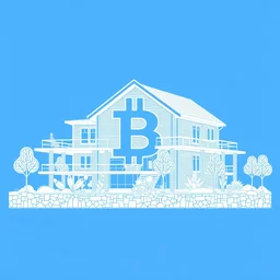 bitcoin blueprints, white on blue, line drawing, 4 view, plant elevation profile, hyper detailed, construction plans